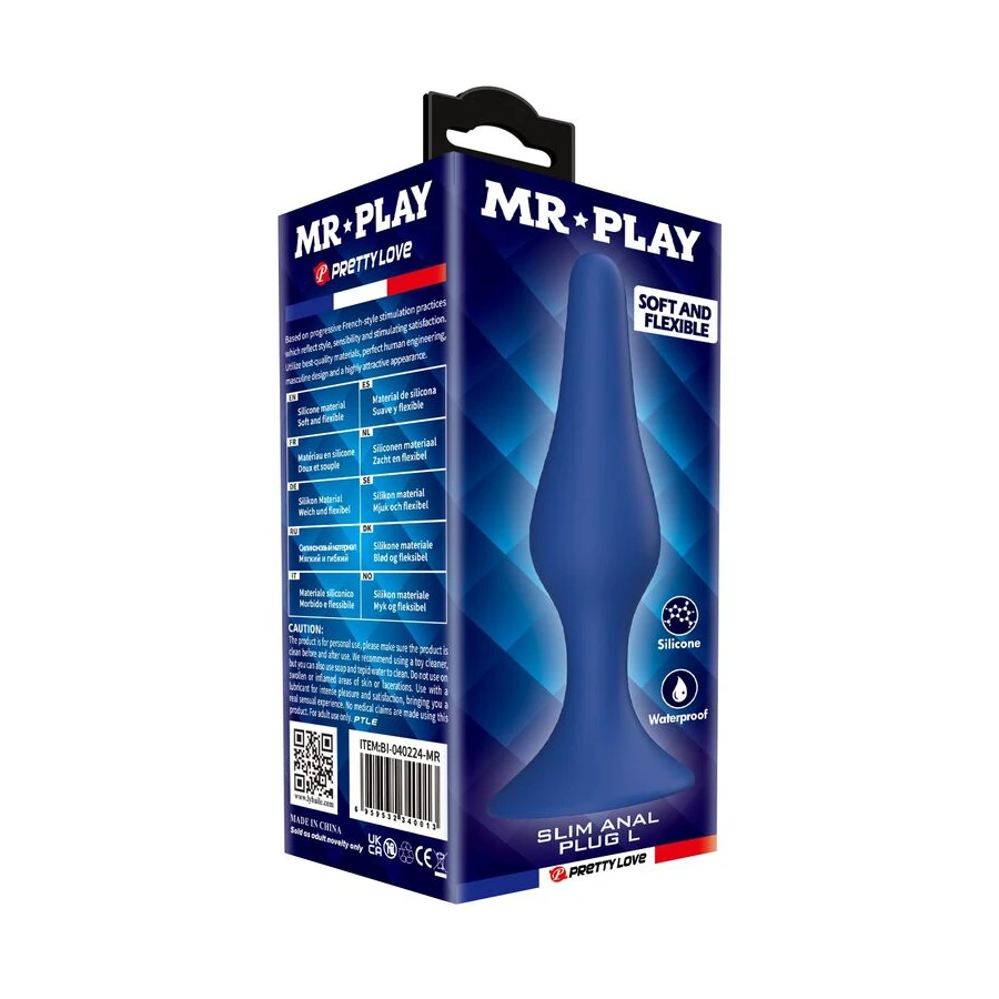 MR PLAY - PLUG ANAL DE SILICONE FINO AZUL L